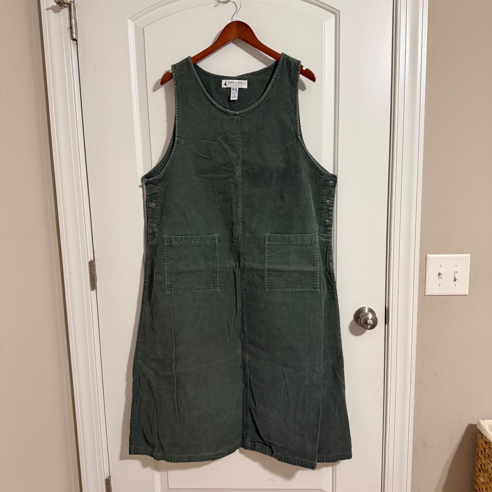 Marsh Landing II Green Corduroy Jumper Dress Plus Size 1X Sleeveless Midi Pocket